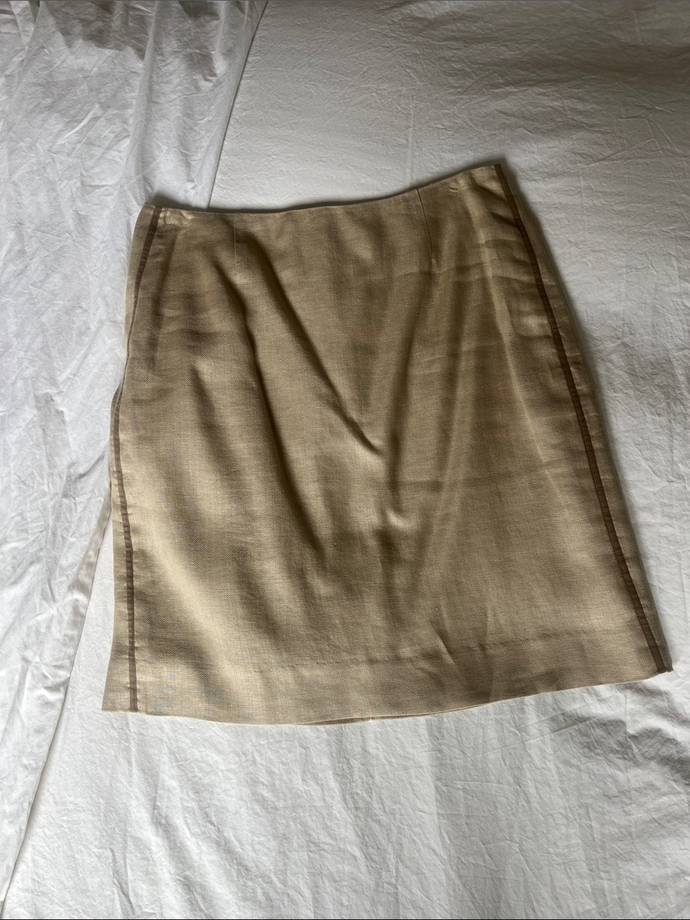 J Crew Linen Skirt with tan Tuxedo Stripes